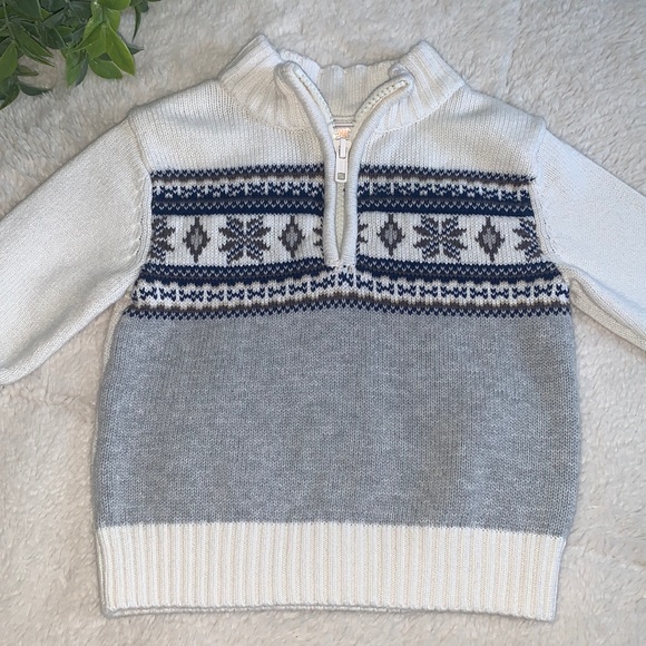 Gymboree Other - Gymboree Baby Boy Snowflake Sweater Gray Blue Quarter Zip EUC 💙 6-12M
